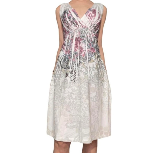 Y2K 2000s Floral Flower Tank Top Dress Pleated Waist Tie Bow Paisley Babydoll - Picture 1 of 5